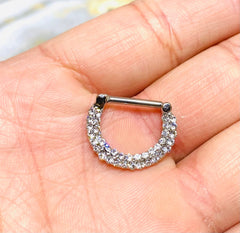 14G Double Line Clear Stones 12MM Septum Clicker Ring. Septum Piercing. Septum Jewelry. Septum Ring. Nose Ring.