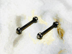 Pair of 14G Black Nipple Barbells with Clear Stone Balls. Nipple Rings. Nipple Jewelry. Nipple Piercing.