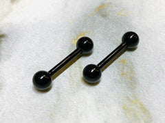 Pair of 14G Internally Threaded Implant Grade Titanium Plain Black Nipple Barbells. Nipple Rings. Nipple Jewelry. Nipple Piercing.