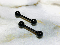 Pair of 14G Internally Threaded Implant Grade Titanium Plain Black Nipple Barbells. Nipple Rings. Nipple Jewelry. Nipple Piercing.