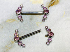 Pair of Implant Grade Titanium Internally Threaded Bezel Setting Pink Sparkling Stones Nipple Barbells. Nipple Piercing. Nipple Jewelry.