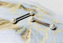 Pair of 14G White Pearls Nipple Barbells. Nipple Piercing. Nipple Jewelry. Nipple Rings