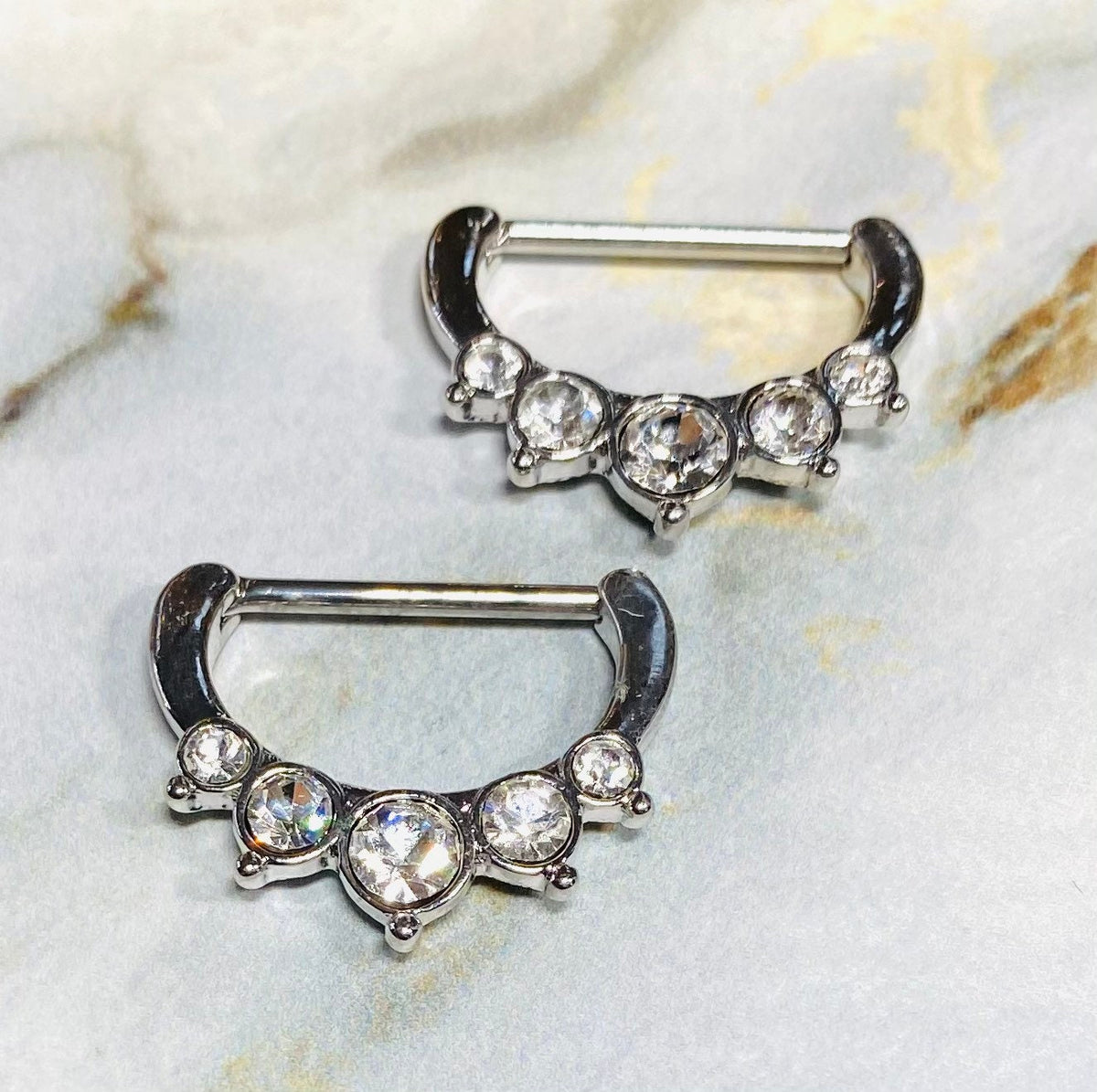 Set of 14G Silver Sparkling Multi Size Gem Nipple Clickers. Nipple Piercings. Nipple Rings. Nipple Jewelry