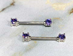 Pair of 14G Silver Tanzanite Gem Nipple Barbells. Nipple Piercings. Nipple Rings. Nipple Jewelry