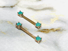 Pair of 14G Rose Gold Pacific Opal Gem Nipple Barbells. Nipple Piercings. Nipple Rings. Nipple Jewelry