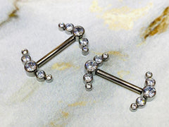 Pair of Implant Grade Titanium Internally Threaded Clear Sparkling Stones Nipple Barbells. Nipple Piercing. Nipple Jewelry.