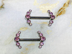 Pair of Implant Grade Titanium Internally Threaded Bezel Setting Pink Sparkling Stones Nipple Barbells. Nipple Piercing. Nipple Jewelry.