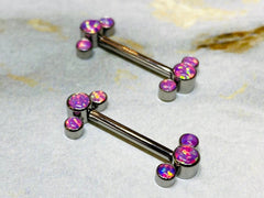 Pair of 14G Implant Grade Titanium Internally Threaded Pink Opal Nipple Barbells. Nipple Piercing. Nipple Jewelry. Nipple Barbells