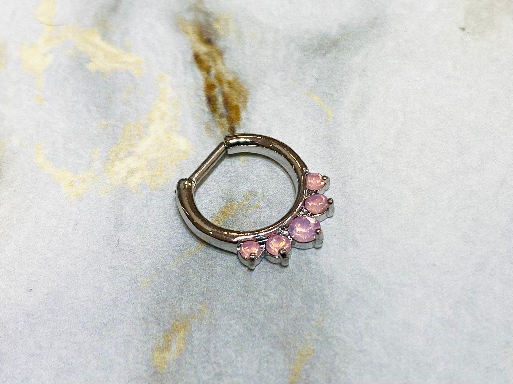 16G Pink Opal Septum Clicker Ring. Septum Piercing. Septum Jewelry. Septum Piercing.