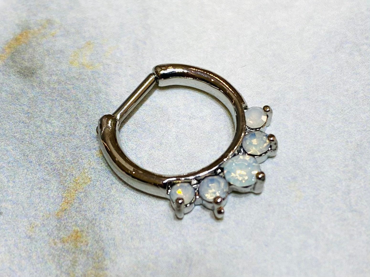 16G Clear White Opal Septum Clicker Ring. Septum Piercing. Septum Jewelry. Septum Piercing.