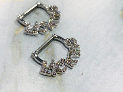 Pair of 14G Silver Sparkling Stones LICK ME Nipple Clickers Barbells. Nipple Rings. Nipple Jewelry. Nipple Piercing.