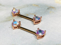 14G Prong Set Rose Gold Heart Shape Multicolor Stones Nipple Barbells. Nipple Piercings. Nipple Rings. Nipple Jewelry