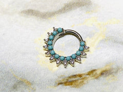 16G Turquoise with Clear Stones 10MM Bendable Septum Ring. Septum Piercing. Septum Ring. Septum Jewelry. Nose Piercing.