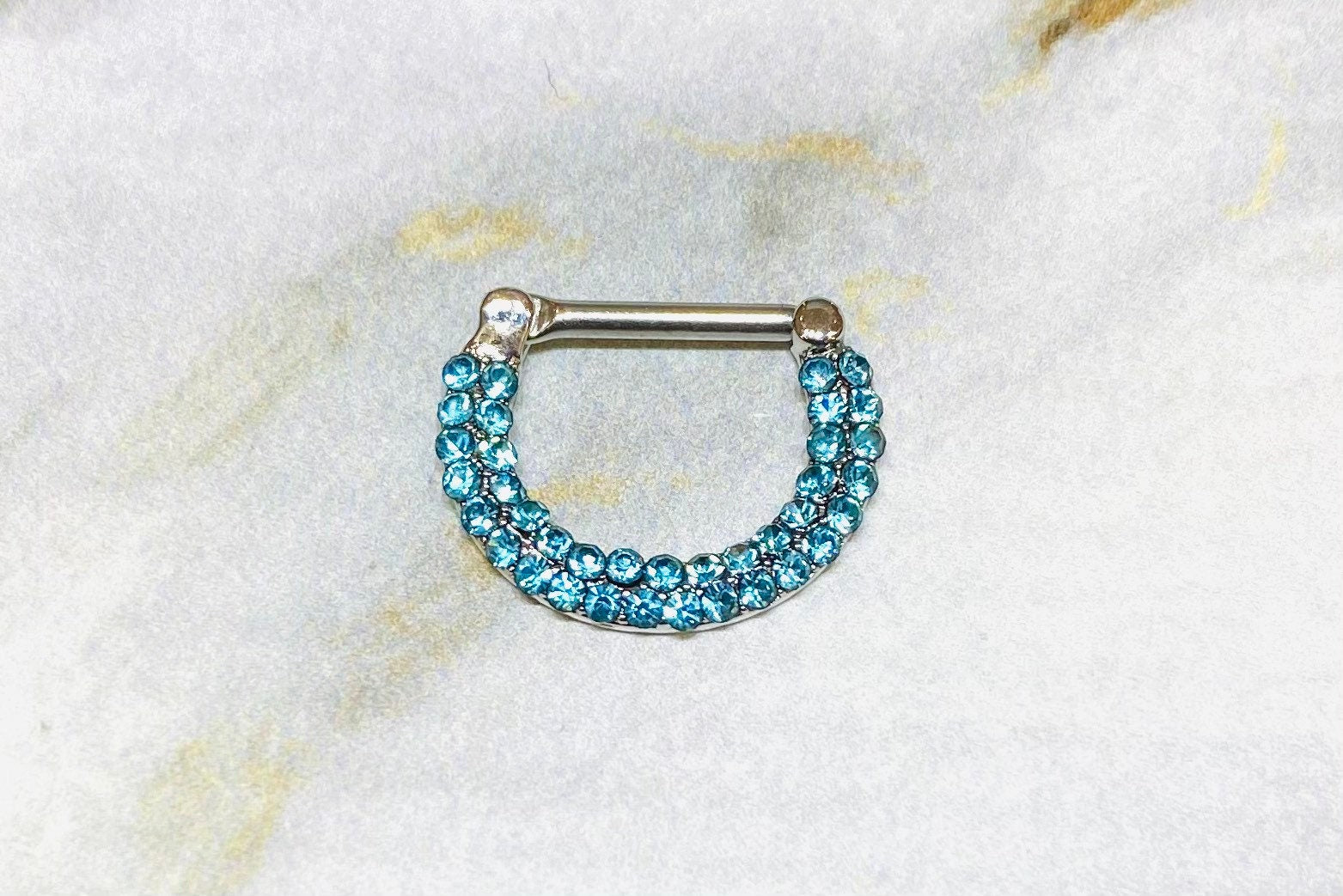 14G Double Line Aqua Stones 12MM Septum Clicker Ring. Septum Piercing. Septum Jewelry. Septum Ring. Nose Ring.