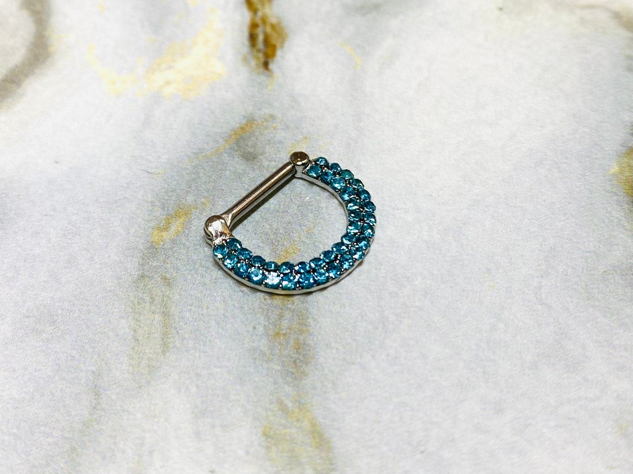 14G Double Line Aqua Stones 12MM Septum Clicker Ring. Septum Piercing. Septum Jewelry. Septum Ring. Nose Ring.