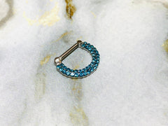 14G Double Line Aqua Stones 12MM Septum Clicker Ring. Septum Piercing. Septum Jewelry. Septum Ring. Nose Ring.