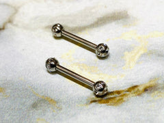 Pair of 14G Silver Nipple Barbells with Clear Stone Balls. Nipple Rings. Nipple Jewelry. Nipple Piercing.