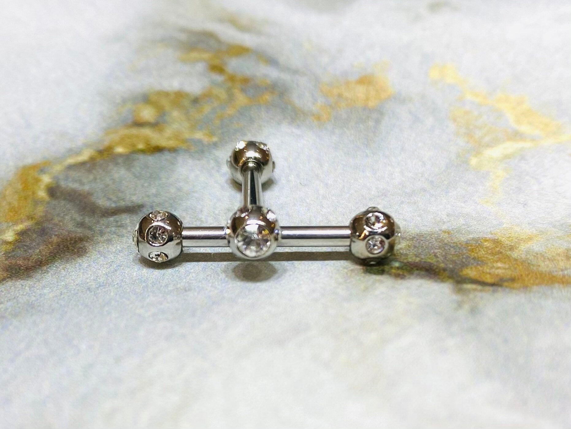 Pair of 14G Silver Nipple Barbells with Clear Stone Balls. Nipple Rings. Nipple Jewelry. Nipple Piercing.