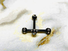 Pair of 14G Black Nipple Barbells with Clear Stone Balls. Nipple Rings. Nipple Jewelry. Nipple Piercing.