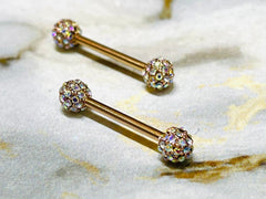 A set of Pave Cluster Diamonds Rose Gold Nipple Barbell. Nipple Rings. Nipple Piercing. Nipple Jewelry.