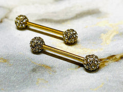 Pair of 14G Gold Cluster Diamonds Nipple Barbell. Nipple Rings. Nipple Piercing. Nipple Jewelry.