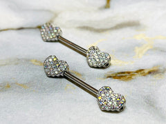 Pair of 14G Silver Sparkling Multicolor Stones Heart Shape Nipple Barbells. Nipple Rings. Nipple Piercing. Nipple Jewelry