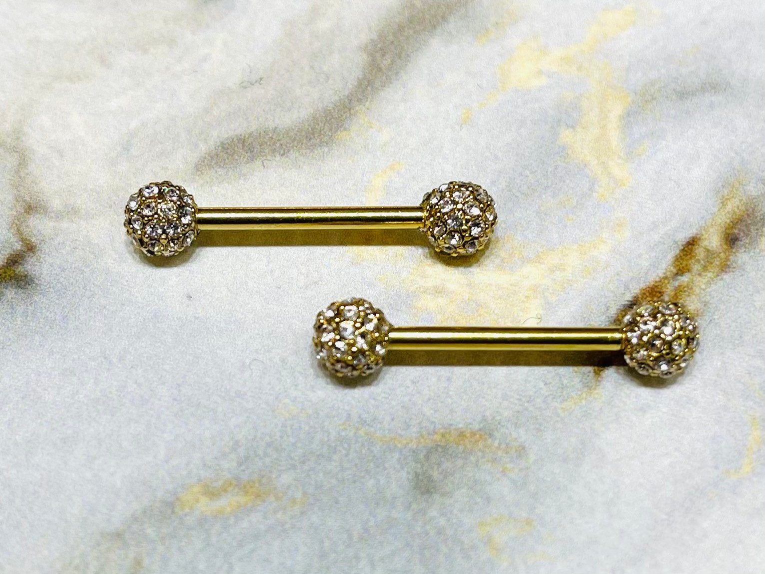 Pair of 14G Gold Cluster Diamonds Nipple Barbell. Nipple Rings. Nipple Piercing. Nipple Jewelry.