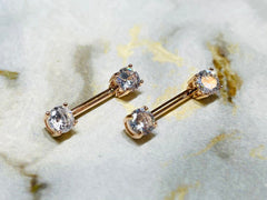 Pair of 14G Rose Gold Prong Setting Sparkling 7mm Stone Nipple Barbells. Nipple Rings. Nipple Piercing. Nipple Jewelry