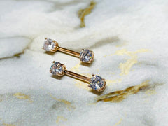 Pair of 14G Rose Gold Prong Setting Sparkling 7mm Stone Nipple Barbells. Nipple Rings. Nipple Piercing. Nipple Jewelry