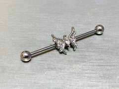 14G Sparkling Marquise Crystal Center Butterfly Industrial Barbell. Industrial Piercing. Industrial Barbell. Ear Piercing. Body Jewelry.