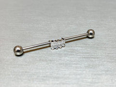 14G Baguette Square Stones Industrial Barbell Piercing. 38mm Length. Industrial Barbell. Ear Piercing. Body Jewelry. Industrial Piercing.