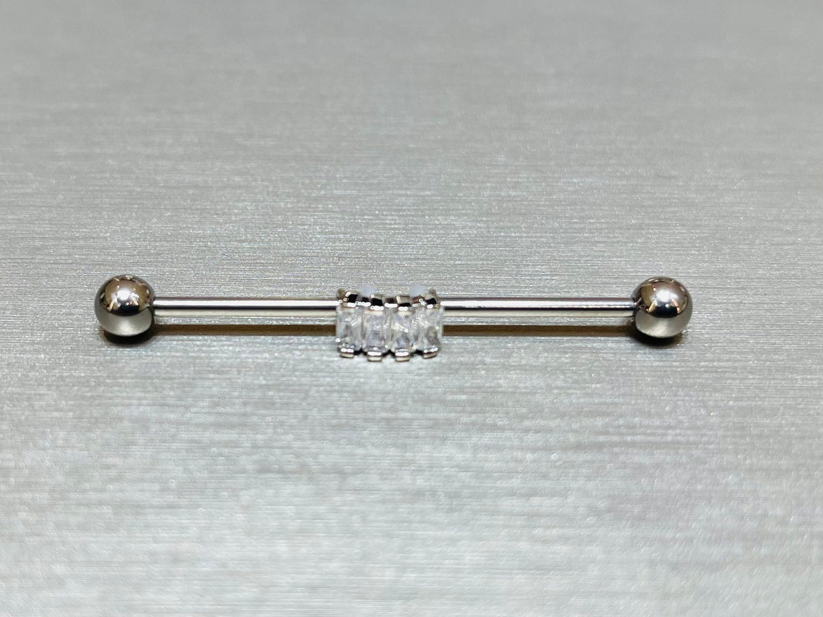 14G Baguette Square Stones Industrial Barbell Piercing. 38mm Length. Industrial Barbell. Ear Piercing. Body Jewelry. Industrial Piercing.