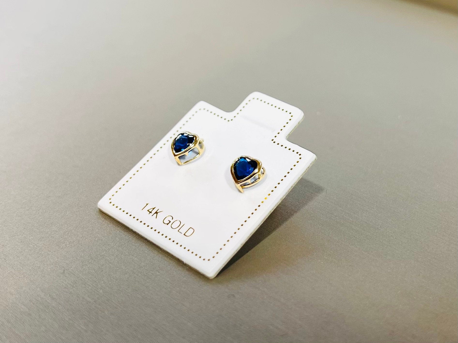 14K Gold Dainty Cute Heart Shape with Sapphire Stone Screw Back Earrings. 5mm Heart. Cartilage Earrings. 14K Gold Earrings.