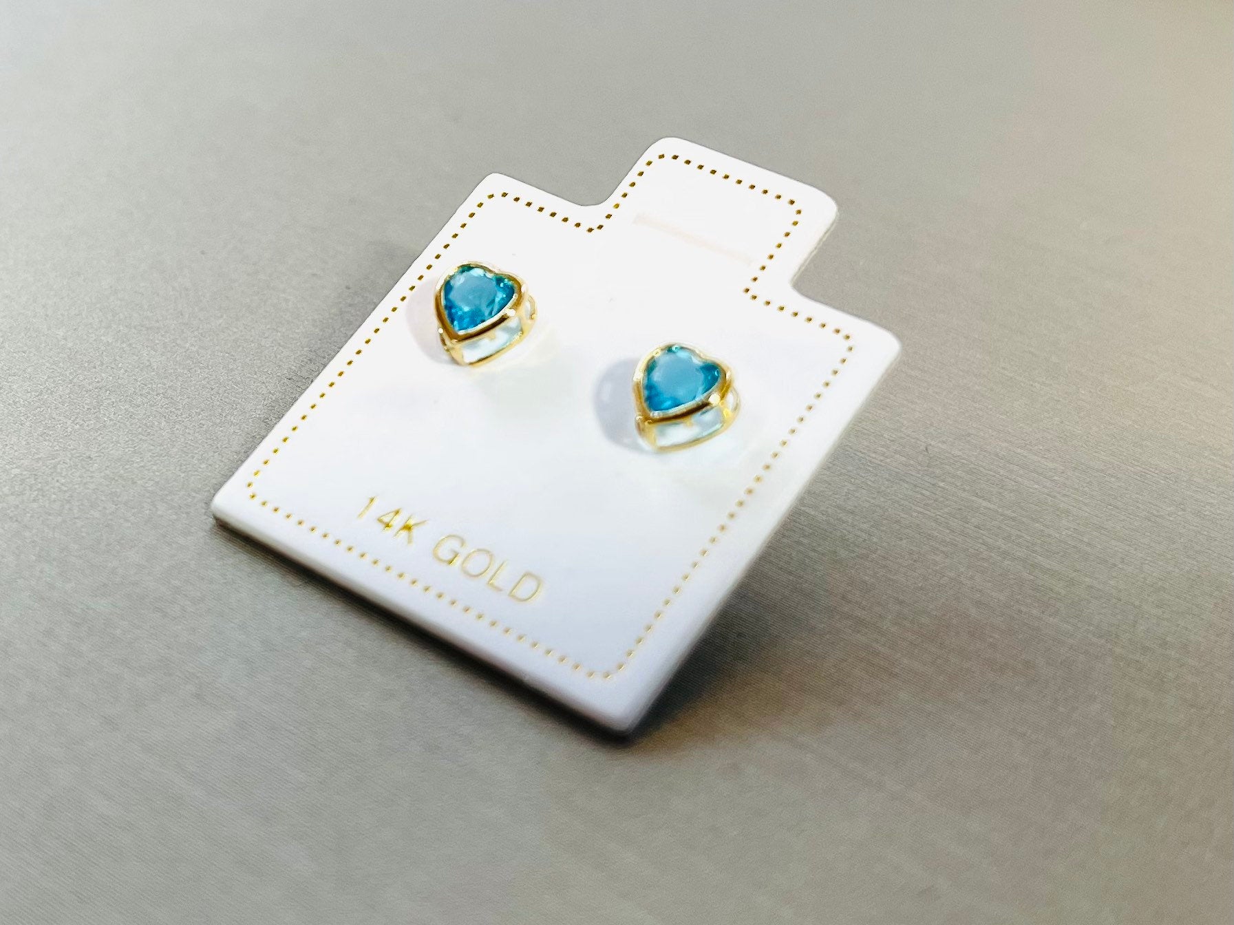 14K Gold Dainty Cute Baby Blue Heart Shape with Screw Back Stud Earrings. 5mm Heart. Cartilage Earrings. 14K Gold Earrings. Body Jewelry.