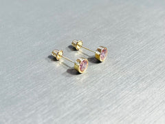 14K Gold Dainty Sparkling Pink Stone Bezel Setting Screw Back Earrings. 5mm Stone. Cartilage & Tragus Earrings. Ear Piercing. Body Jewelry