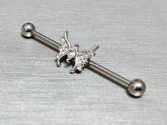 14G Sparkling Marquise Crystal Center Butterfly Industrial Barbell. Industrial Piercing. Industrial Barbell. Ear Piercing. Body Jewelry.