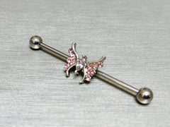 14G Pink Sparkling Marquise Crystal Center Butterfly Industrial Barbell. Industrial Piercing. Ear Piercing. Body Jewelry.