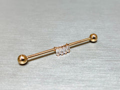 14G Rose Gold Baguette Square Stones Industrial Barbell Piercing. 38mm Length. Industrial Barbell. Ear Piercing. Body Jewelry.