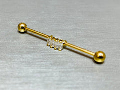 14G Gold Baguette Square Stones Industrial Barbell Piercing. 38mm Length. Industrial Barbell. Ear Piercing. Body Jewelry.