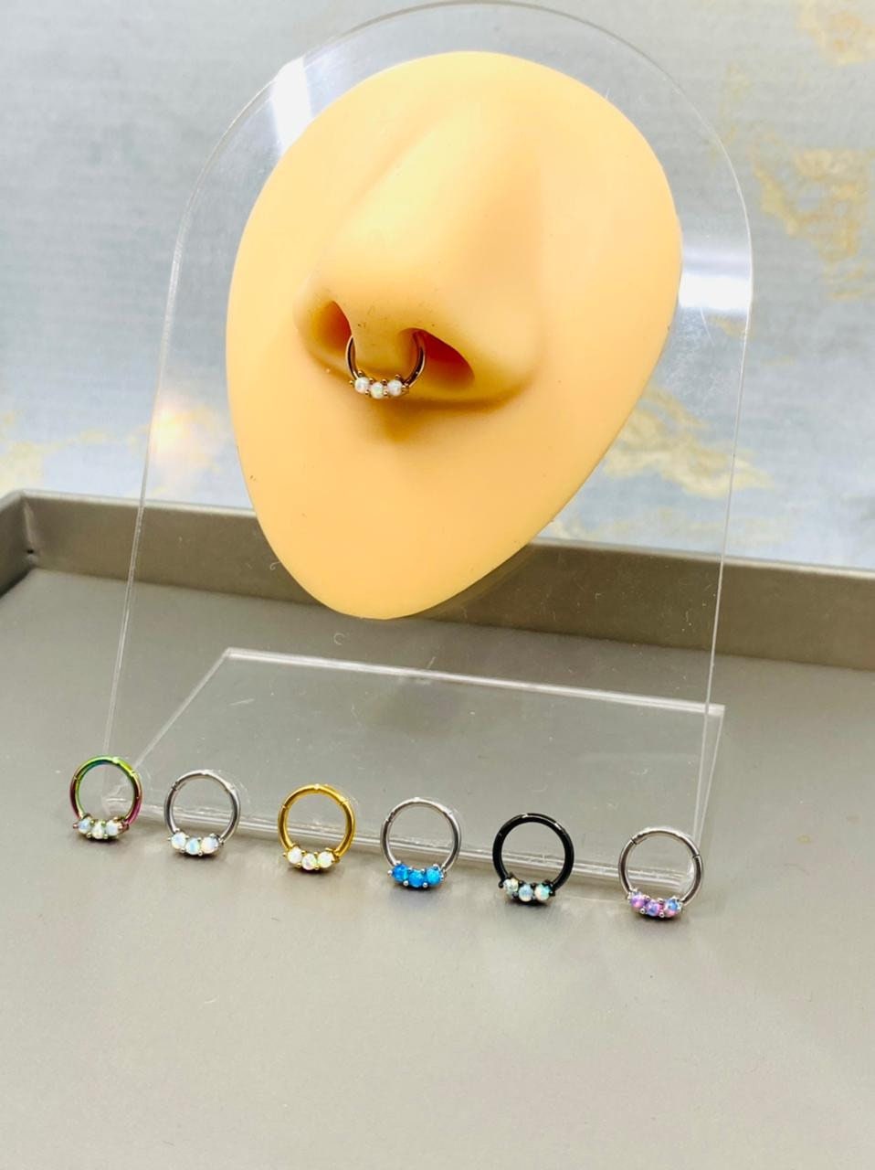 16G Surgical Steel Opal Setting 8MM Septum Clicker. Septum Piercing. Septum Ring. Nose Ring. Nose Piercing. Septum Jewelry. Septum Clicker.