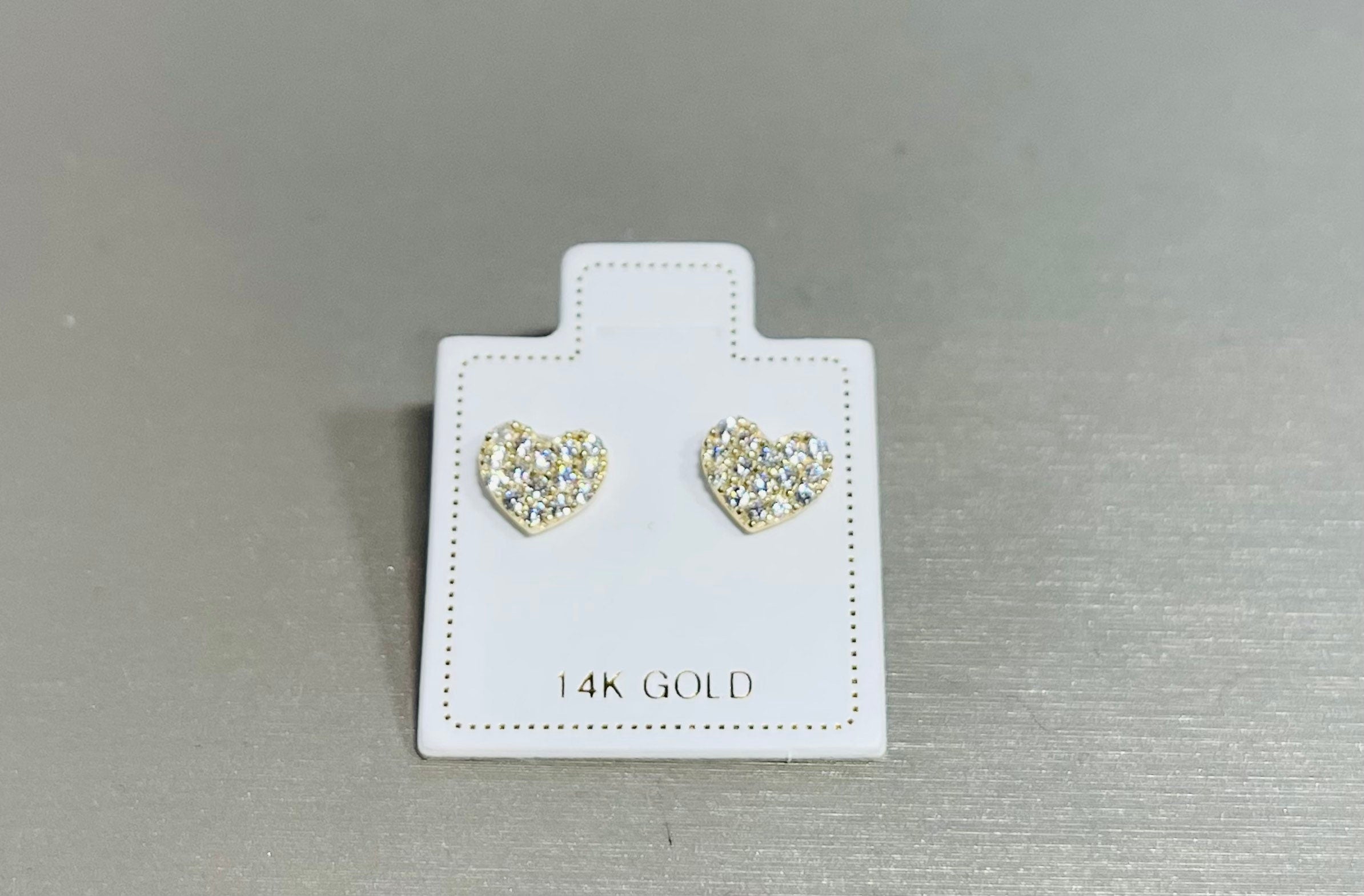 14K Solid Gold Dainty Cute Heart Shape with Sparkling CZs Screw Back Earrings. 8mm Heart. Cartilage Earrings. 14K Gold Earrings Jewelry.