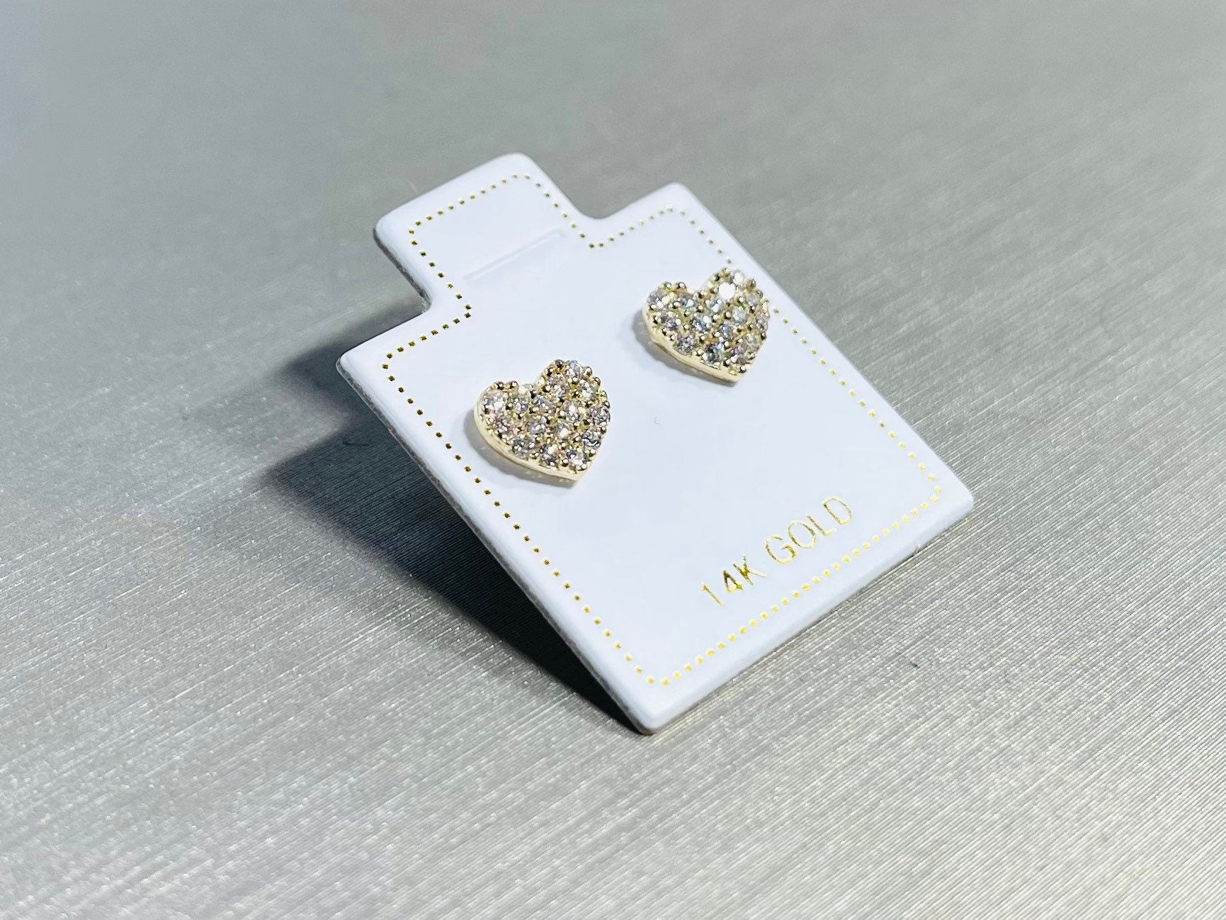 14K Solid Gold Dainty Cute Heart Shape with Sparkling CZs Screw Back Earrings. 8mm Heart. Cartilage Earrings. 14K Gold Earrings Jewelry.