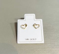 14K Gold Dainty Cute Heart in a Heart with Clear Stones Screw Back Earrings. 7mm Heart. 14K Gold Earrings. Cartilage Earrings.Body Jewelry.