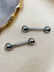 Pair of 14G Internally Threaded Implant Grade Titanium Plain Silver 12mm & 16mm Nipple Barbells. Nipple Rings. Nipple Jewelry.