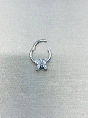 Silver Butterfly with CZ 16G Hinged Hoop Septum Ring. Septum clicker. Septum Jewelry .