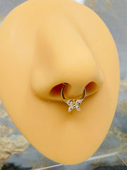 Gold Butterfly with CZ 16G Hinged Hoop Septum Ring. Septum clicker. Septum Jewelry .