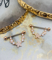 Pair of 14G Rose Gold Sparkling CZs Linked Stars Nipple Barbells. Nipple Piercing. Nipple Jewelry. Nipple Rings.