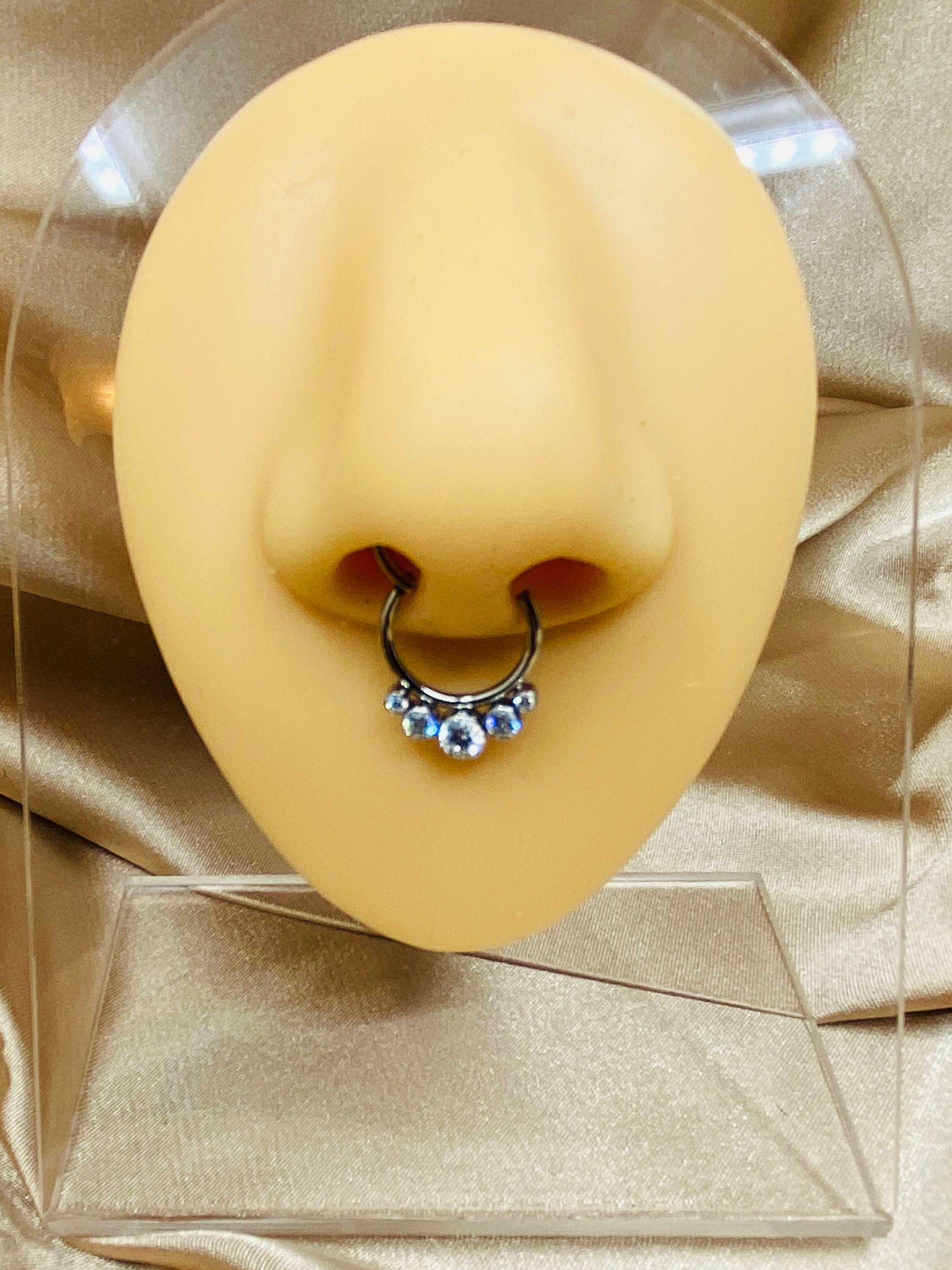 Implant Grade Titanium Nose Septum Clicker Ring with Sparkling Clear Gems. Nose Ring. Nose piercing