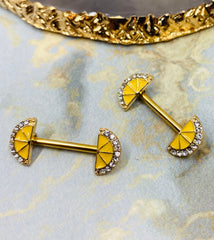 14G Gold Lemon Slice Ends Nipple Barbells. Nipple Piercing. Nipple Jewelry.