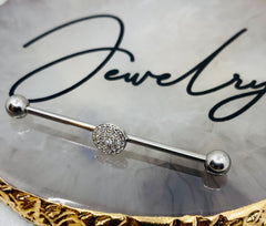 14G Silver Round Multi Paved CZ's 38MM Length Industrial Barbell.